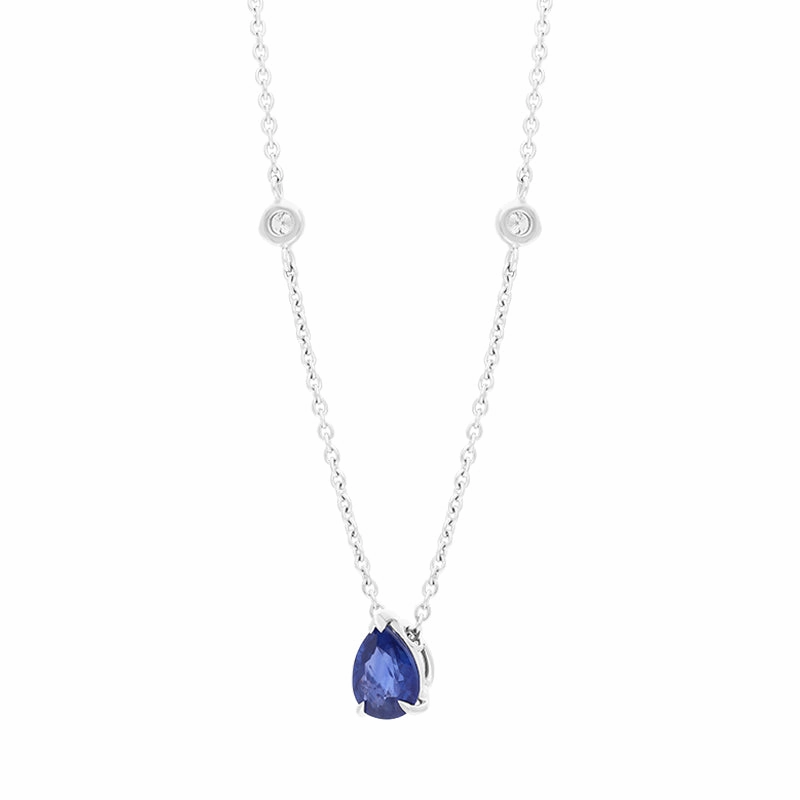 Hans D Krieger 18ct White Gold Sapphire Diamond Pear Drop Necklace