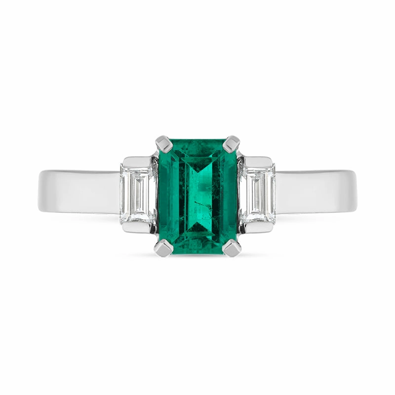 Hans D Krieger Platinum 1.08ct Emerald Diamond Three Stone Ring D