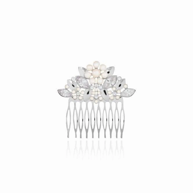 Happy Ever After Hair Accessories Silver Pearl Flower Zirconia Hair Comb 3681