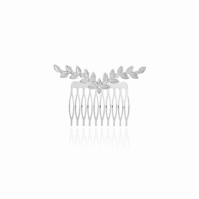 Happy Ever After Hair Accessories Silver Zirconia Leaf Hair Comb 3682