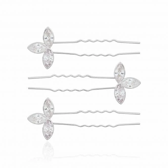 Happy Ever After Hair Accessories Silver Zirconia Leaf Hair Pins 3680