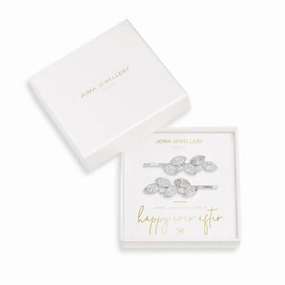 Happy Ever After Hair Accessories Silver Zirconia Leaf Hair Slides 3678