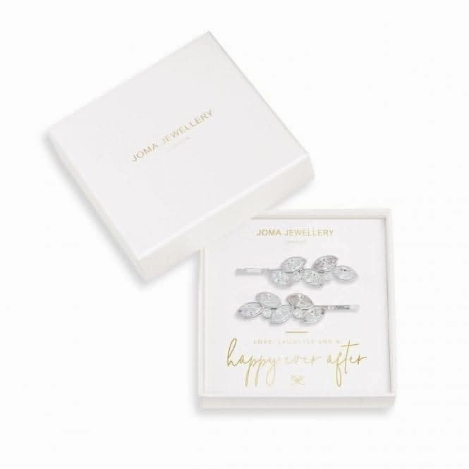 Happy Ever After Hair Accessories Silver Zirconia Leaf Hair Slides 3678