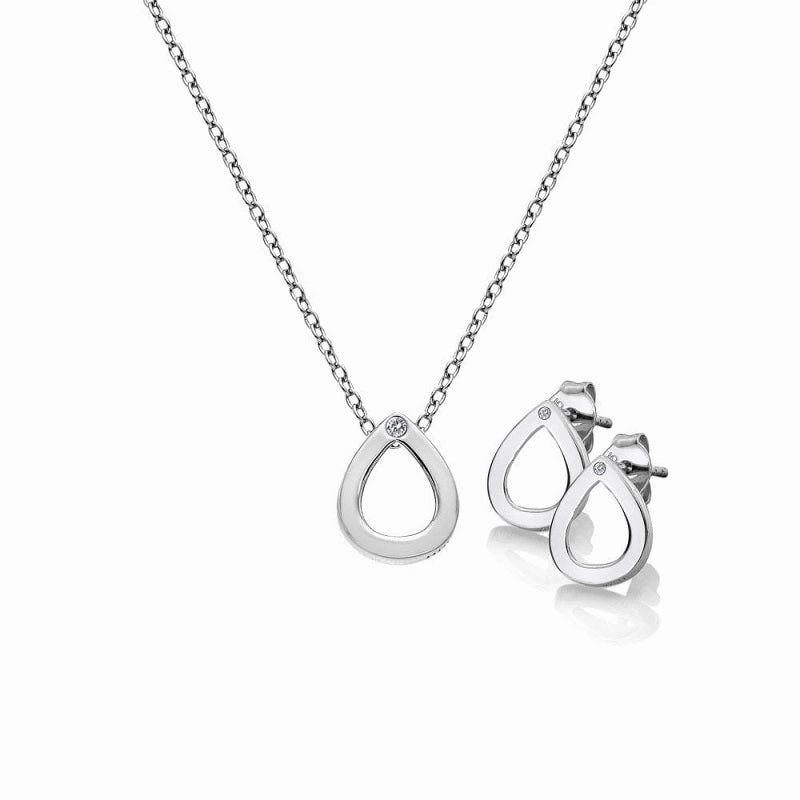 Hot Diamonds Amulets Sterling Silver Diamond Teardrop Necklace Earrings Set