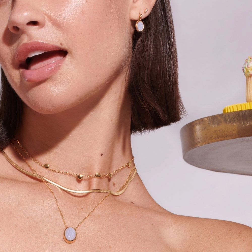 Hot Diamonds Gold Plated Sterling Silver Blue Lace Agate Necklace