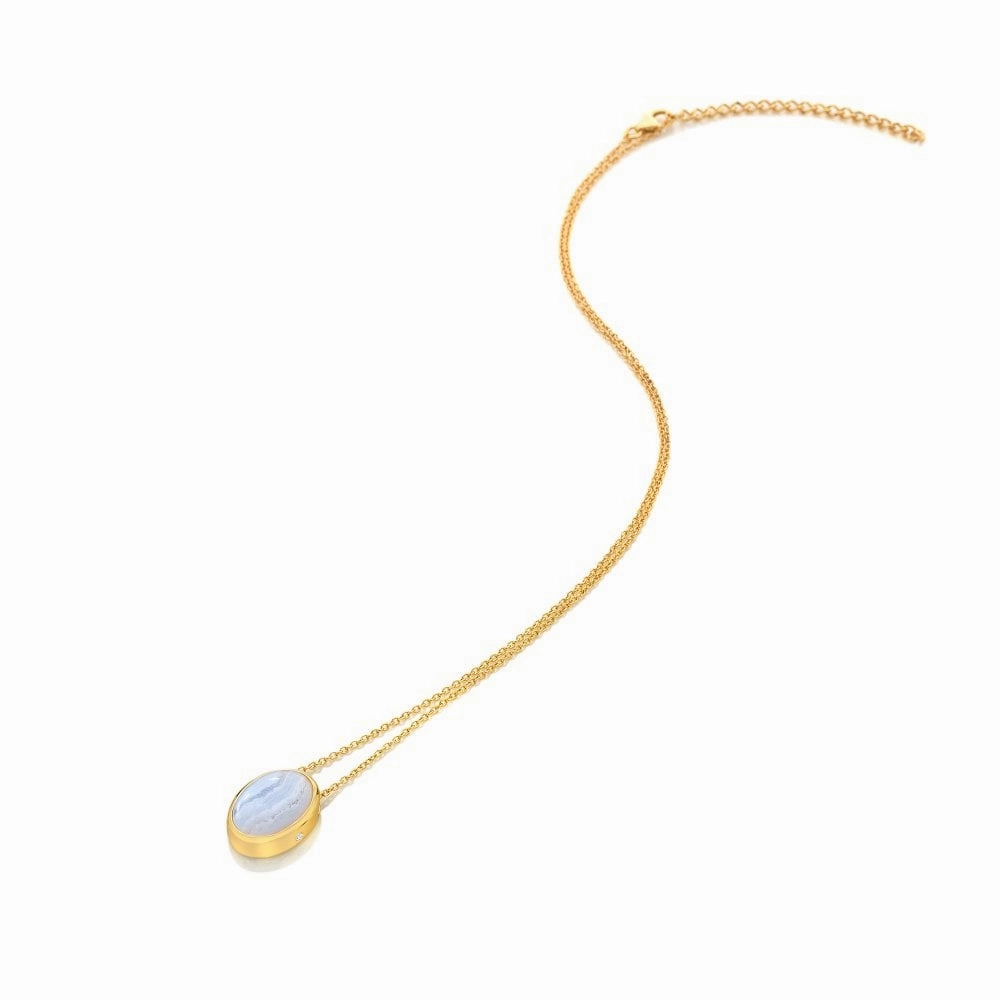Hot Diamonds Gold Plated Sterling Silver Blue Lace Agate Necklace
