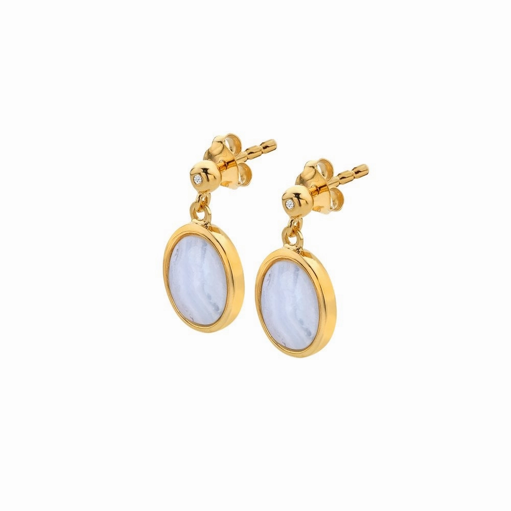 Hot Diamonds Gold Plated Sterling Silver Blue Lace Agate Oval Earrings
