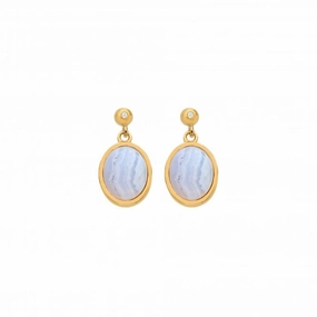 Hot Diamonds Gold Plated Sterling Silver Blue Lace Agate Oval Earrings