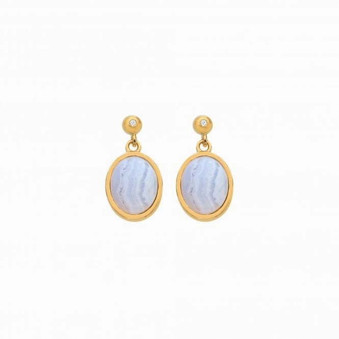 Hot Diamonds Gold Plated Sterling Silver Blue Lace Agate Oval Earrings