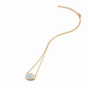 Hot Diamonds Gold Plated Sterling Silver Blue Lace Agate Oval Necklace