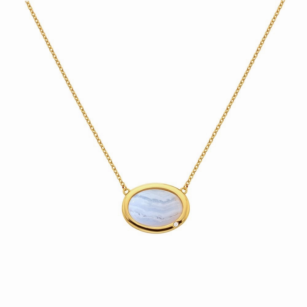 Hot Diamonds Gold Plated Sterling Silver Blue Lace Agate Oval Necklace