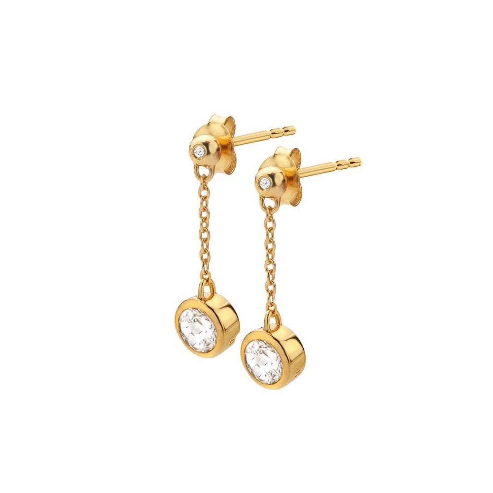 Hot Diamonds Gold Plated Sterling Silver Droplet White Topaz Chain Earrings