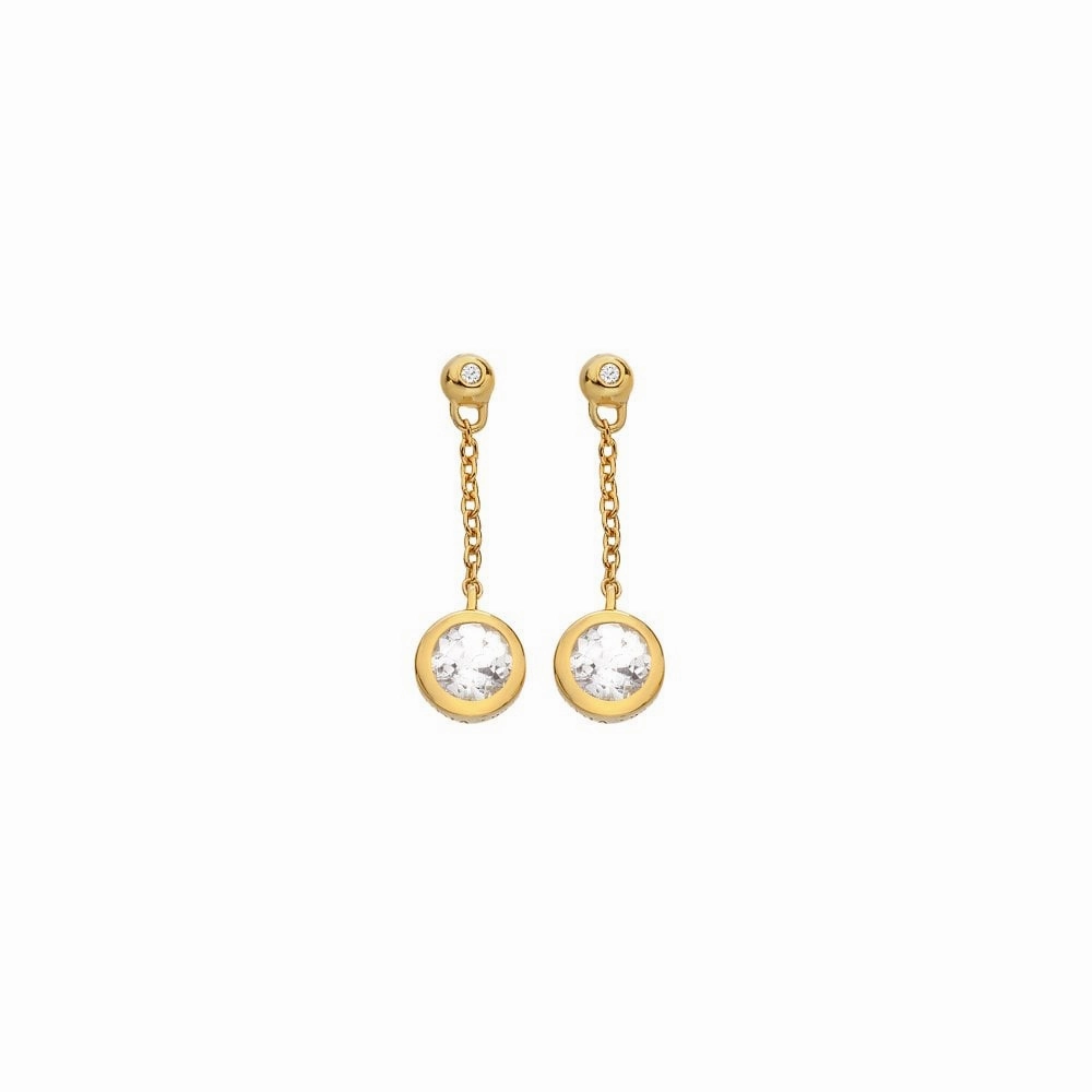 Hot Diamonds Gold Plated Sterling Silver Droplet White Topaz Chain Earrings
