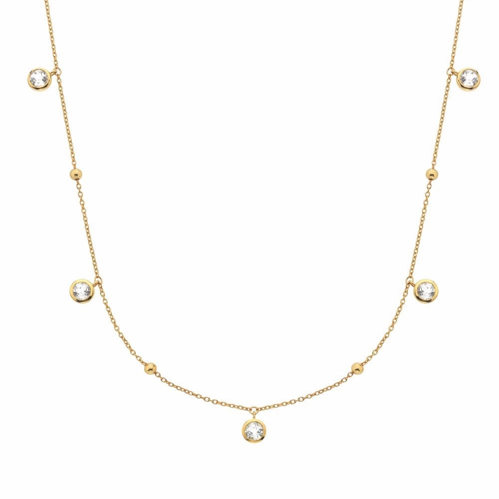 Hot Diamonds Gold Plated Sterling Silver Droplet White Topaz Necklace