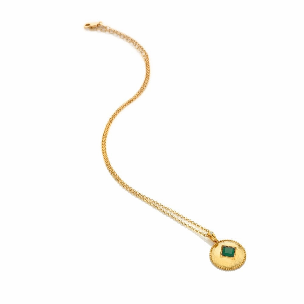 Hot Diamonds Gold Plated Sterling Silver Green Agate Coin Necklace