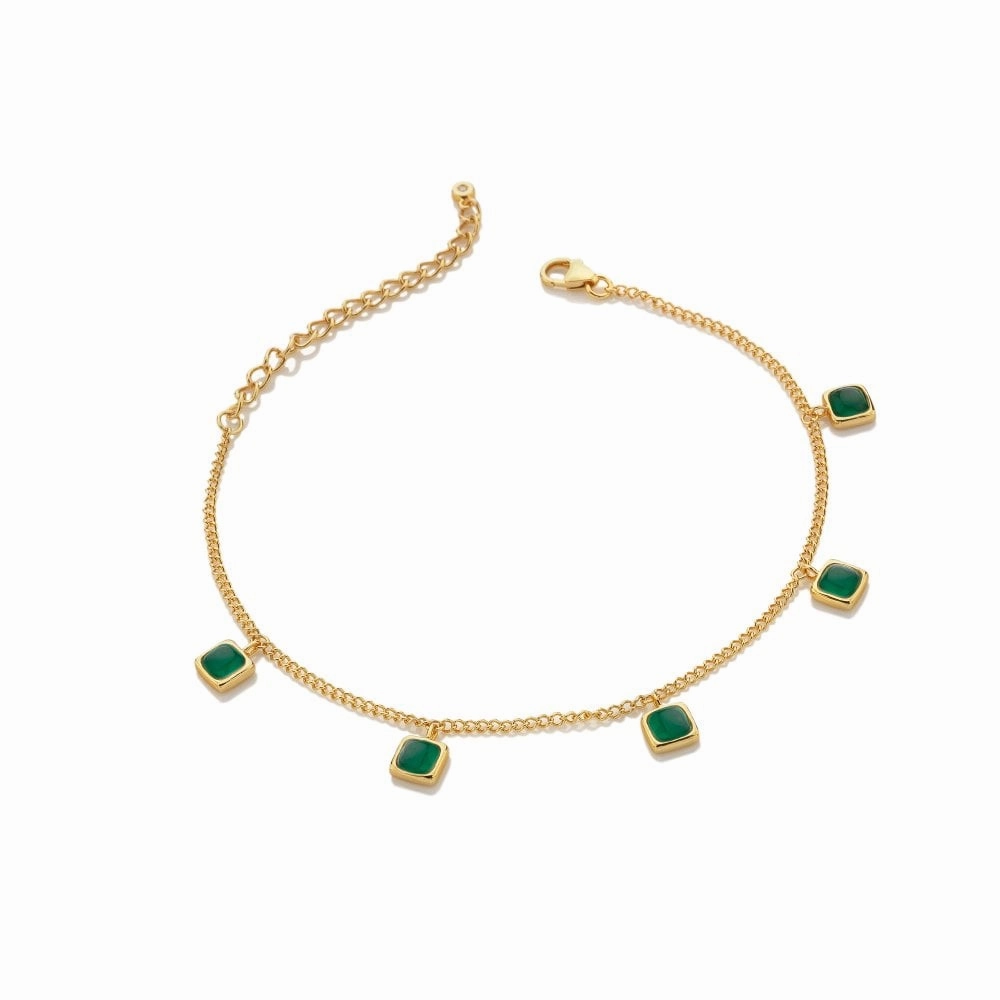 Hot Diamonds Gold Plated Sterling Silver Green Agate Square Bracelet