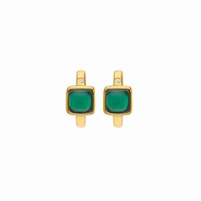 Hot Diamonds Gold Plated Sterling Silver Green Agate Square Huggie Earrings