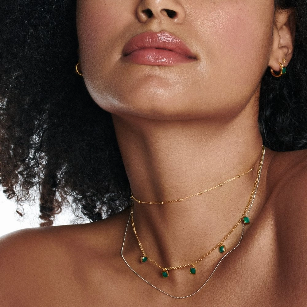 Hot Diamonds Gold Plated Sterling Silver Green Agate Square Necklace