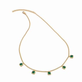 Hot Diamonds Gold Plated Sterling Silver Green Agate Square Necklace