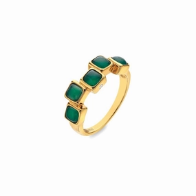 Hot Diamonds Gold Plated Sterling Silver Green Agate Square Stepped Ring