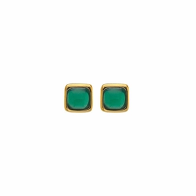 Hot Diamonds Gold Plated Sterling Silver Green Agate Square Stud Earrings