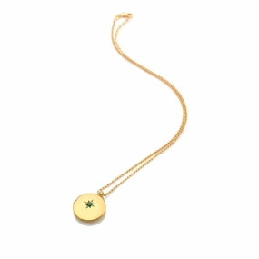 Hot Diamonds Gold Plated Sterling Silver Green Agate Starburst Locket Necklace