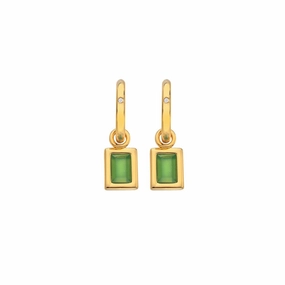 Hot Diamonds Gold Plated Sterling Silver Green Chalcedony Rectangle Earrings