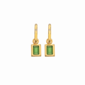 Hot Diamonds Gold Plated Sterling Silver Green Chalcedony Rectangle Earrings