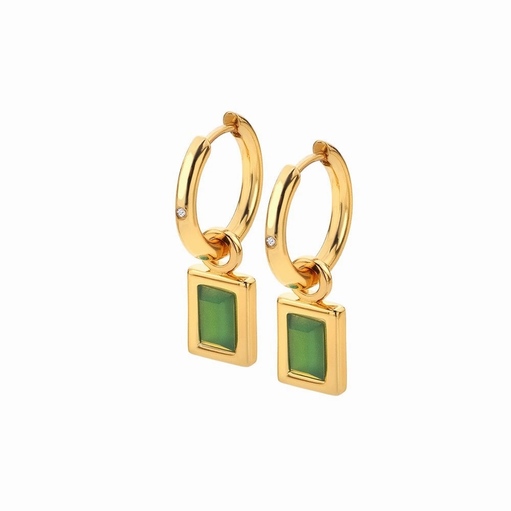 Hot Diamonds Gold Plated Sterling Silver Green Chalcedony Rectangle Earrings