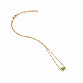 Hot Diamonds Gold Plated Sterling Silver Green Chalcedony Rectangle Necklace