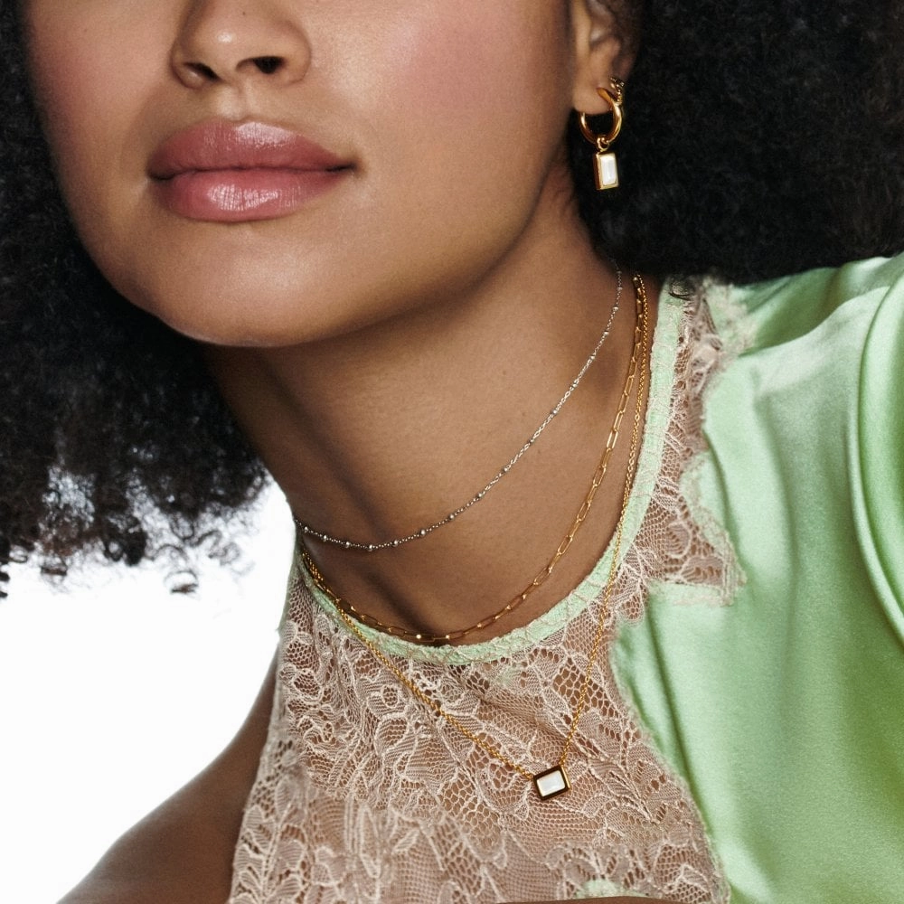 Hot Diamonds Gold Plated Sterling Silver Mother Of Pearl Rectangle Necklace