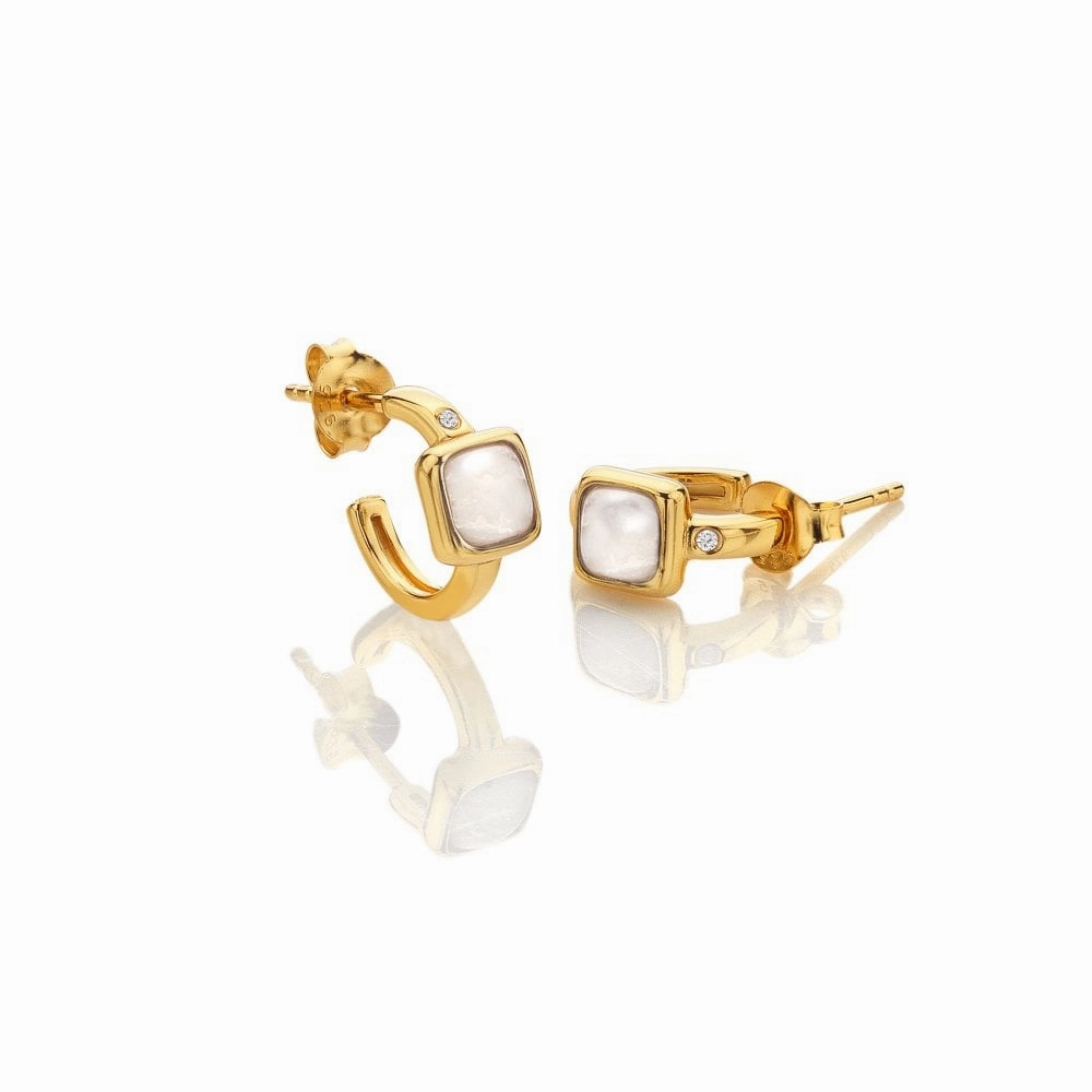 Hot Diamonds Gold Plated Sterling Silver Mother Of Pearl Square Huggie Earrings