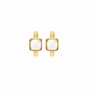 Hot Diamonds Gold Plated Sterling Silver Mother Of Pearl Square Huggie Earrings