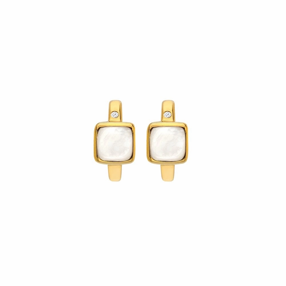 Hot Diamonds Gold Plated Sterling Silver Mother Of Pearl Square Huggie Earrings