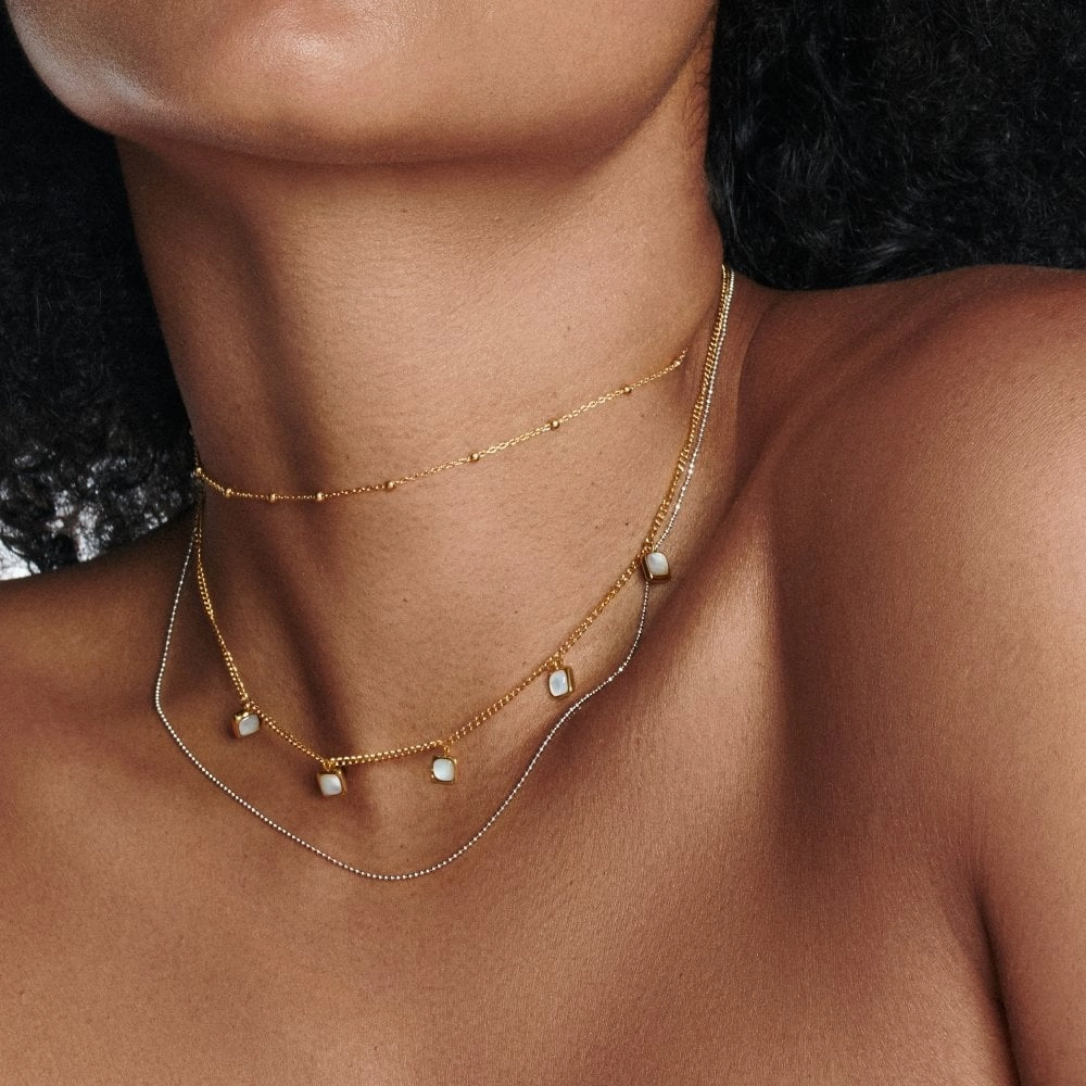 Hot Diamonds Gold Plated Sterling Silver Mother Of Pearl Square Necklace