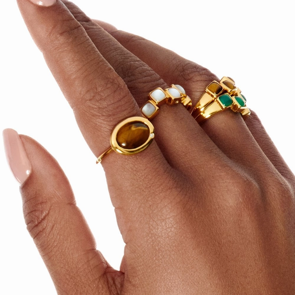Hot Diamonds Gold Plated Sterling Silver Mother Of Pearl Square Stepped Ring
