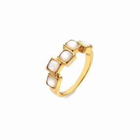 Hot Diamonds Gold Plated Sterling Silver Mother Of Pearl Square Stepped Ring