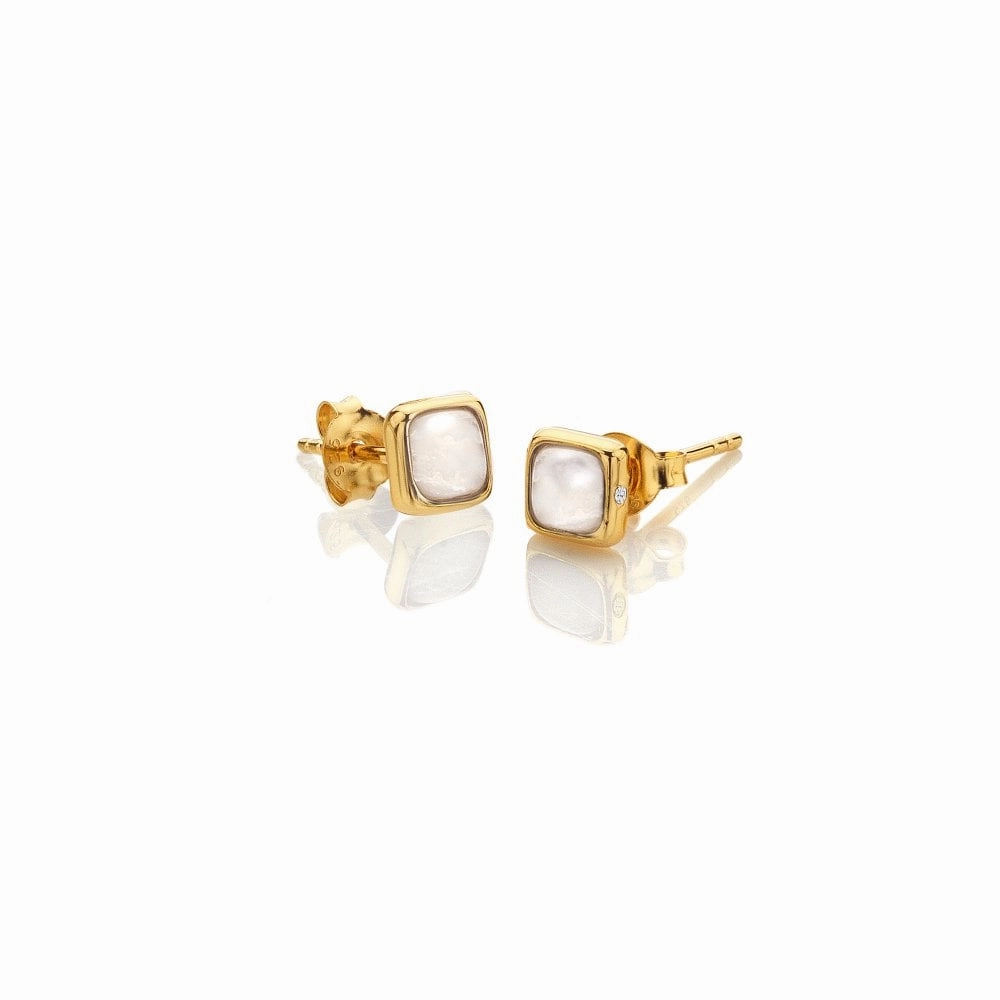 Hot Diamonds Gold Plated Sterling Silver Mother Of Pearl Square Stud Earrings