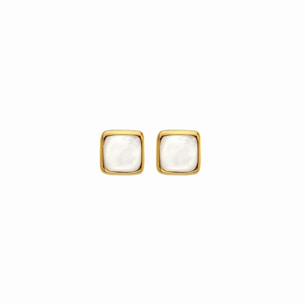 Hot Diamonds Gold Plated Sterling Silver Mother Of Pearl Square Stud Earrings