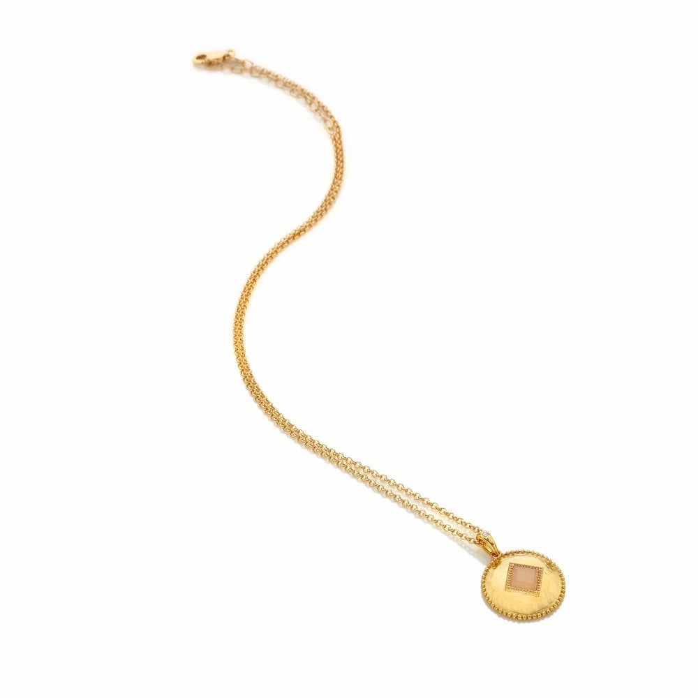 Hot Diamonds Gold Plated Sterling Silver Pink Quartz Coin Necklace