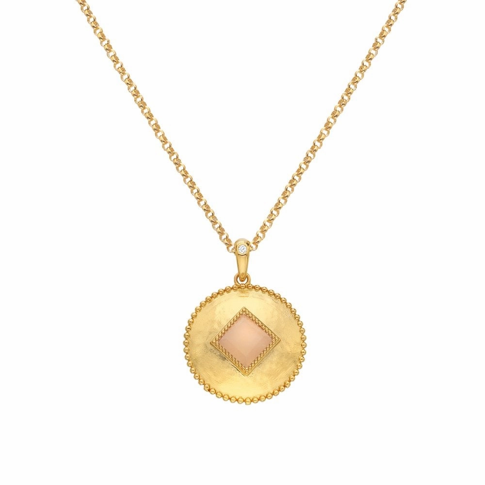 Hot Diamonds Gold Plated Sterling Silver Pink Quartz Coin Necklace