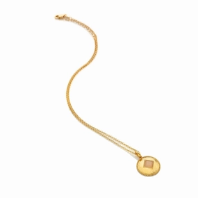 Hot Diamonds Gold Plated Sterling Silver Pink Quartz Coin Necklace