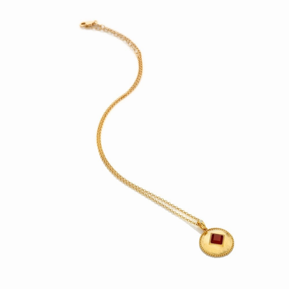 Hot Diamonds Gold Plated Sterling Silver Red Agate Coin Necklace