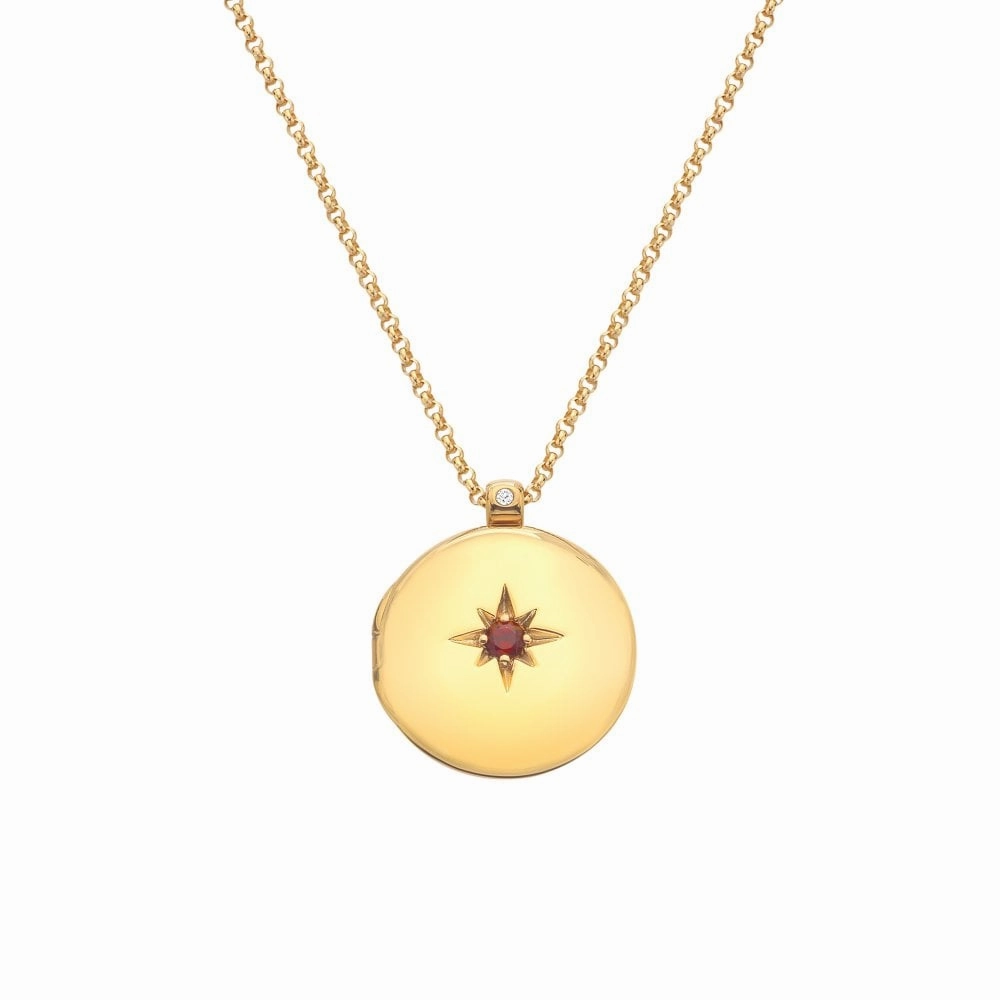 Hot Diamonds Gold Plated Sterling Silver Red Agate Starburst Locket Necklace