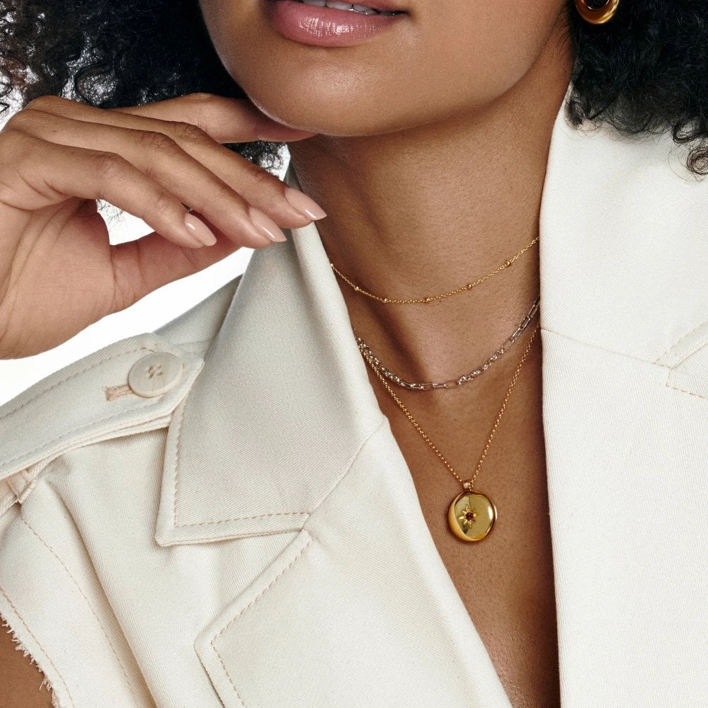 Hot Diamonds Gold Plated Sterling Silver Red Agate Starburst Locket Necklace
