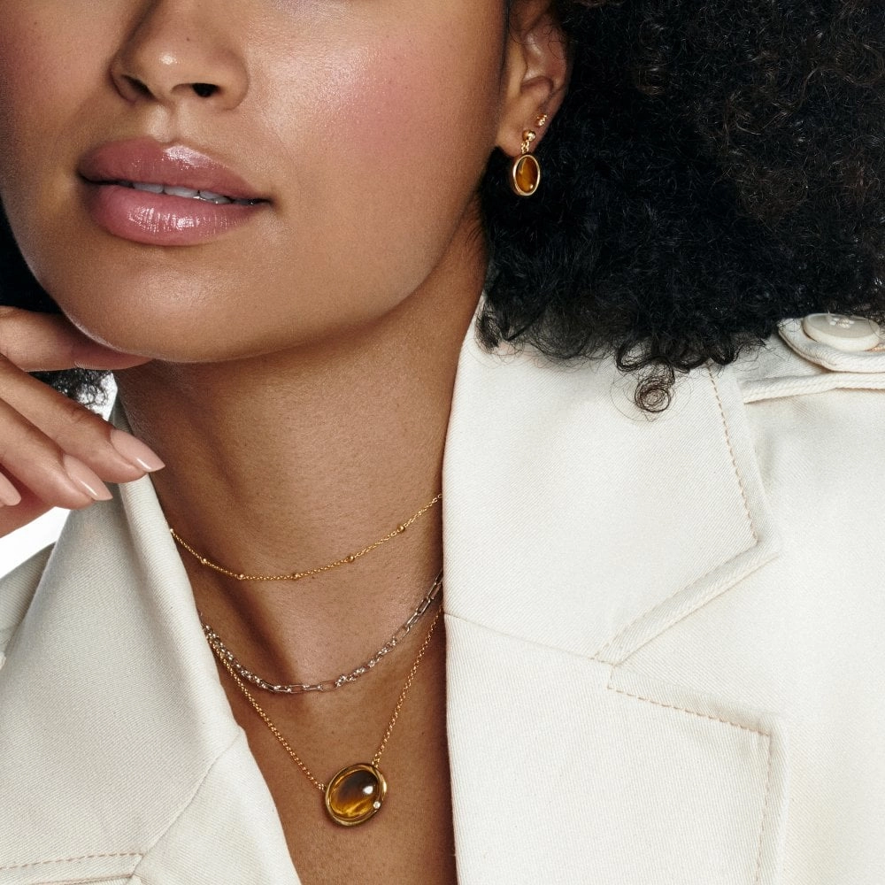 Hot Diamonds Gold Plated Sterling Silver Tigers Eye Oval Earrings