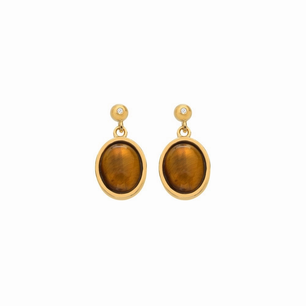 Hot Diamonds Gold Plated Sterling Silver Tigers Eye Oval Earrings