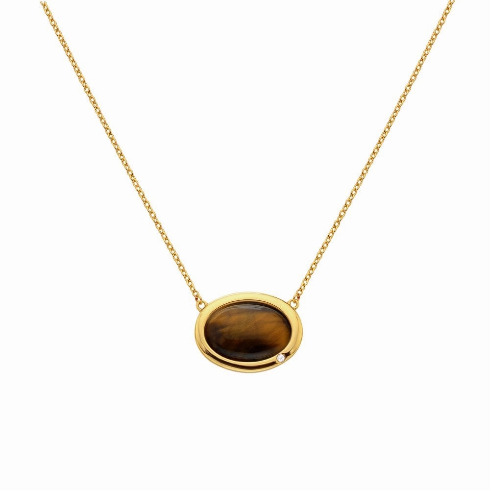 Hot Diamonds Gold Plated Sterling Silver Tigers Eye Oval Necklace
