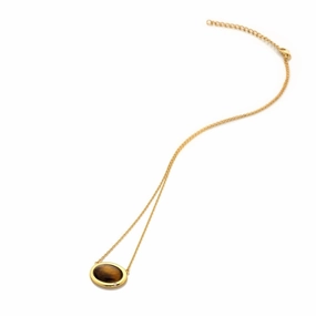Hot Diamonds Gold Plated Sterling Silver Tigers Eye Oval Necklace