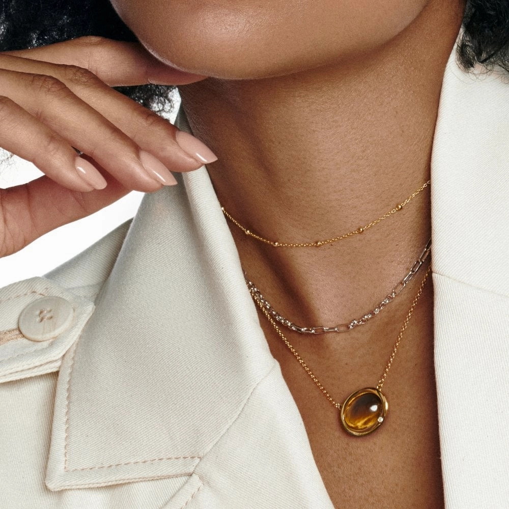 Hot Diamonds Gold Plated Sterling Silver Tigers Eye Oval Necklace